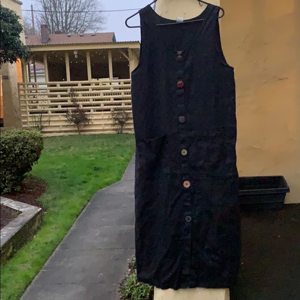 Oversized black linen tunic dress